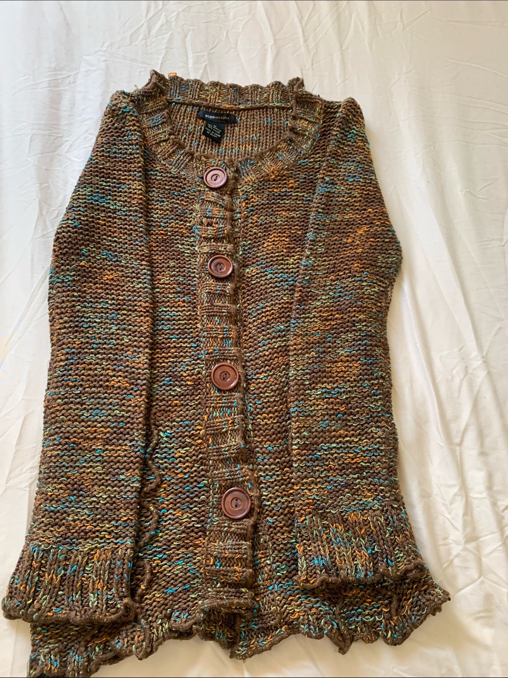 BCBGMaxAzria Brown Multicolor Knit Button-Front Cardigan